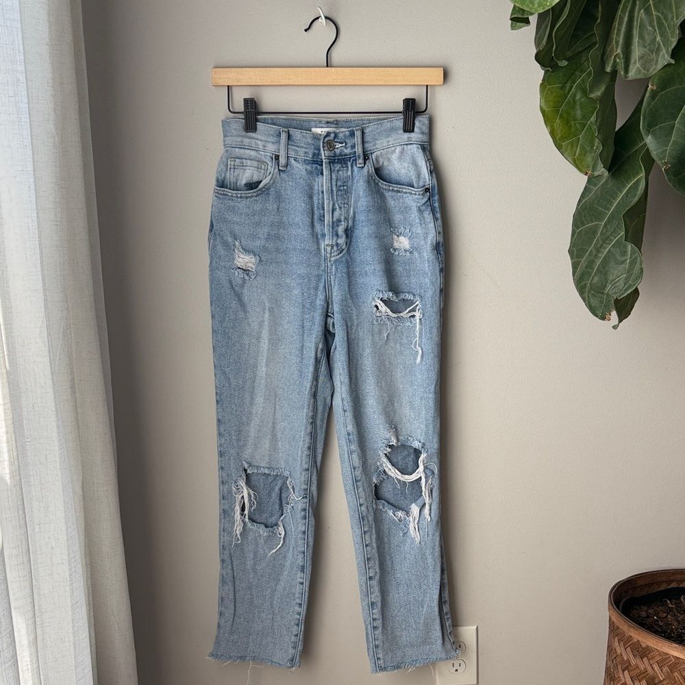 PacSun High Rise Straight Leg Raw Hem Distressed Denim Jeans